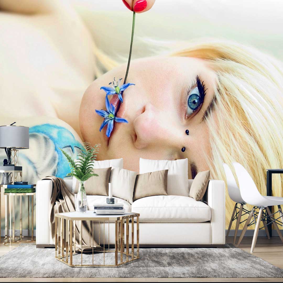 پوستر دیواری چهره زن گل آبی  T3969