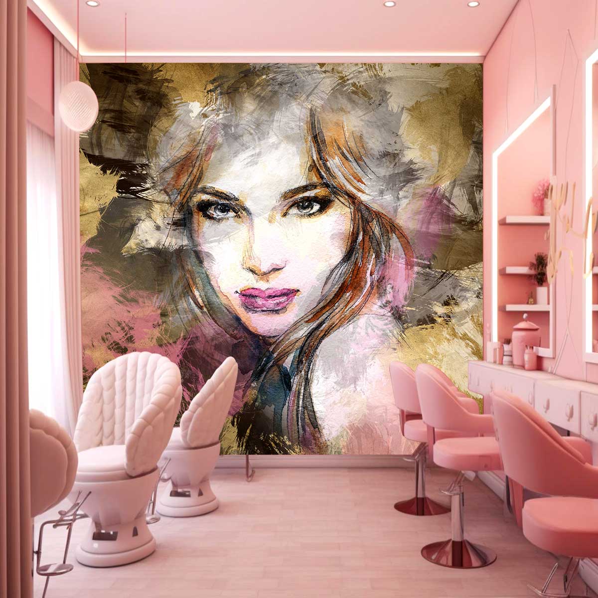 پوستر دیواری سالن زیبایی زنانه چهره زن نقاشی t3339