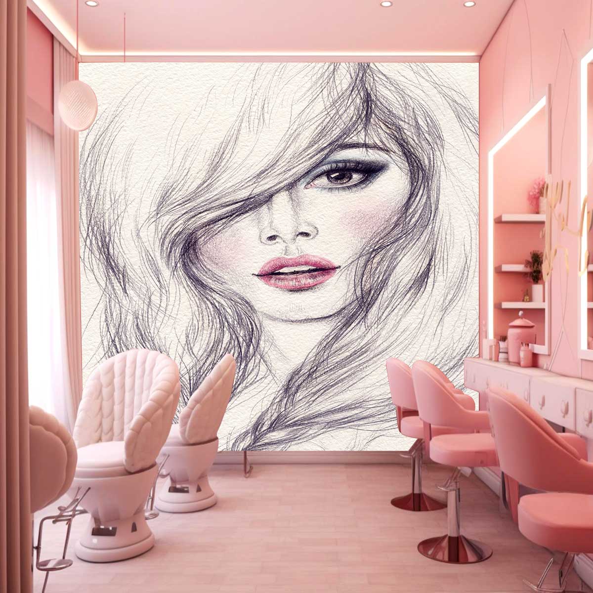 پوستر دیواری سالن زیبایی زنانه چهره زن نقاشی t3786