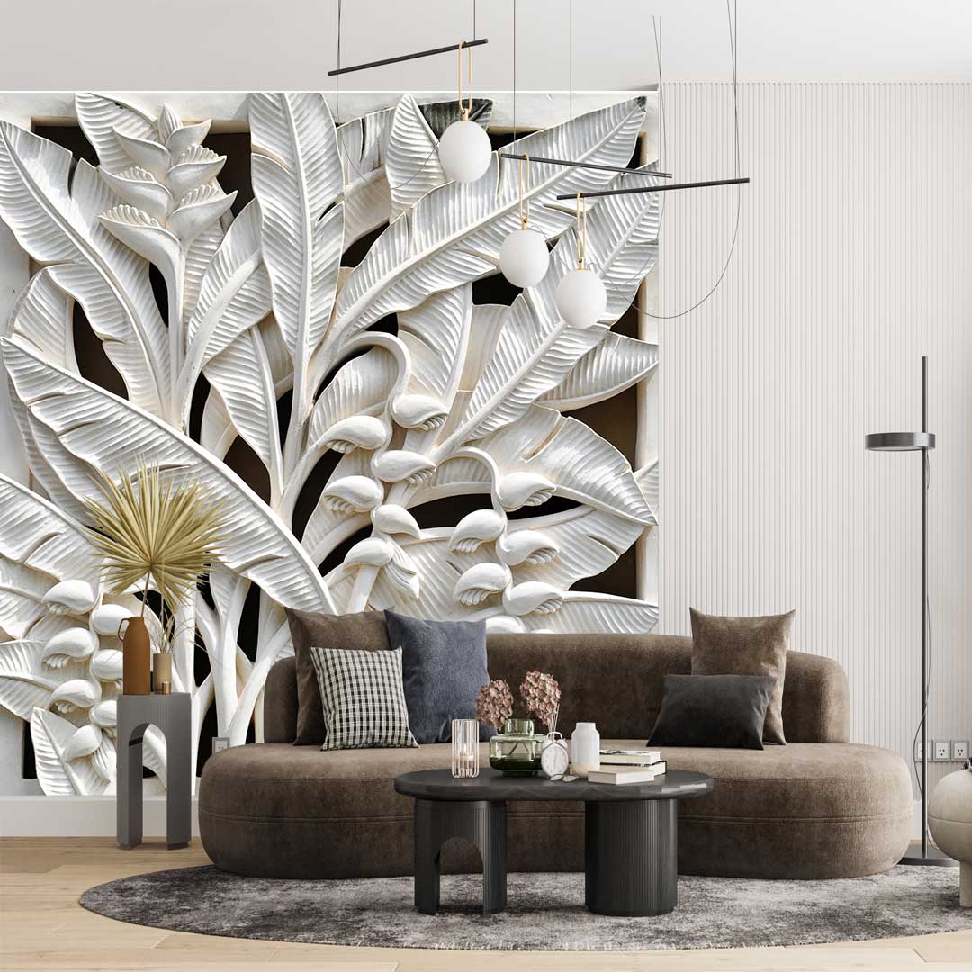 پوستر دیواری سه بعدی طرح برگ سفید برجسته t3780