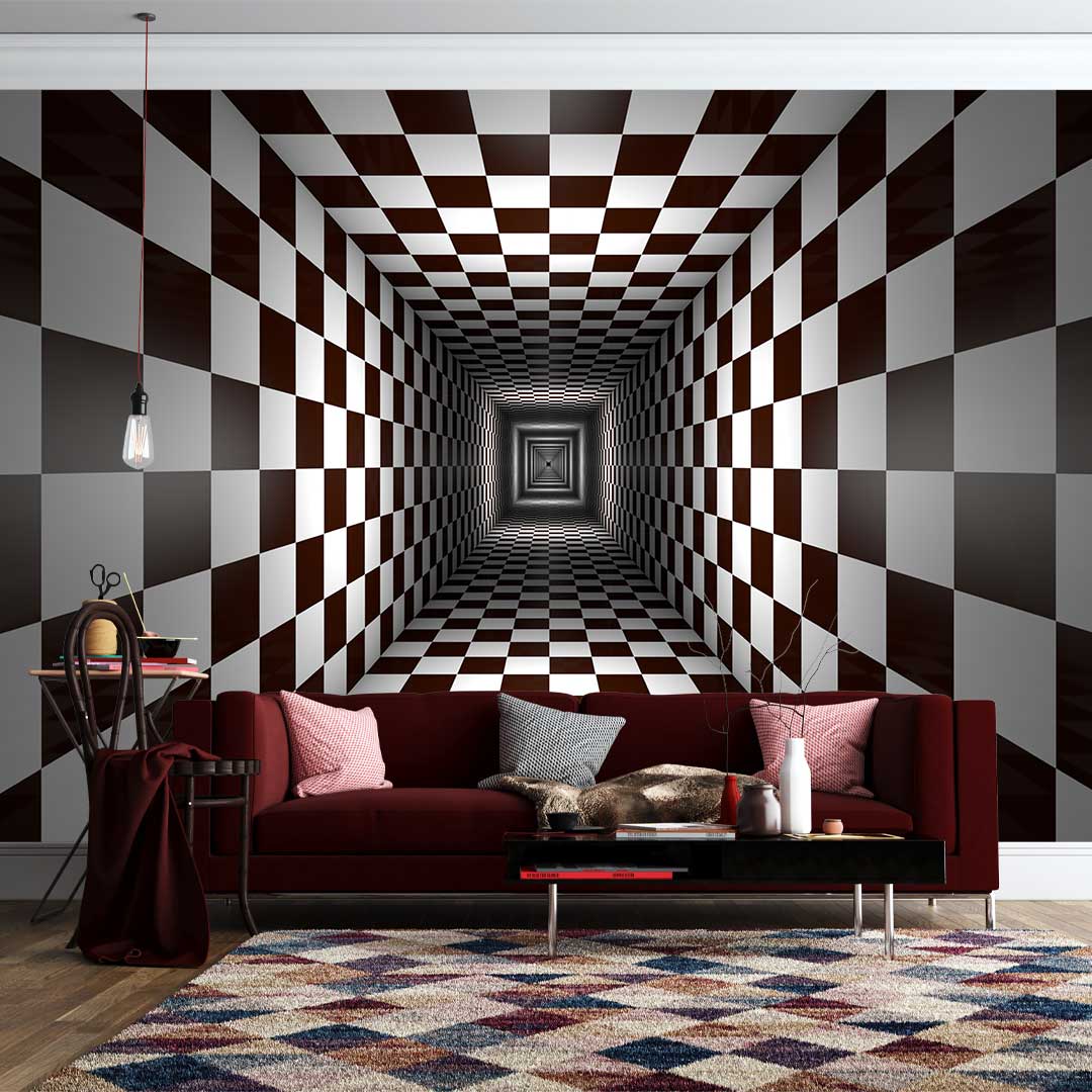 پوستر دیواری سه بعدی راهرو شطرنجی t4987