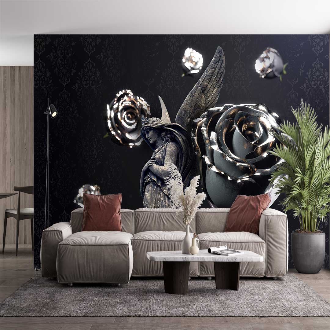پوستر دیواری گل سه بعدی رز مشکی t4849