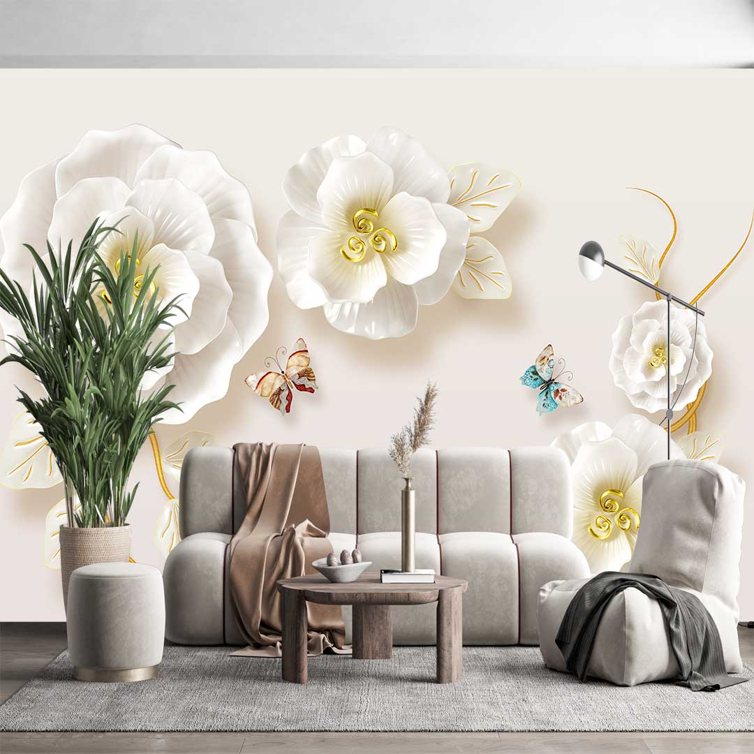پوستر دیواری گل سه بعدی سفید t5042