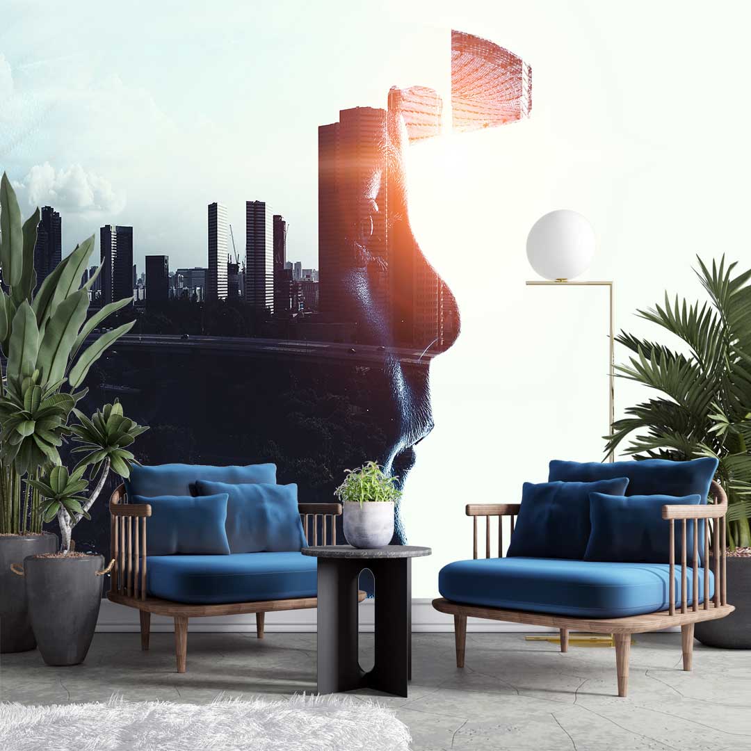 پوستر دیواری شهر و چهره انسان t3917