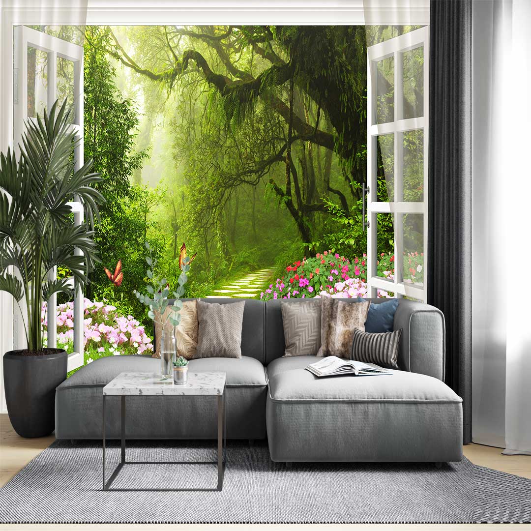 پوستر-دیواری-طبیعت-پنجره ای به جنگل سبزt5073