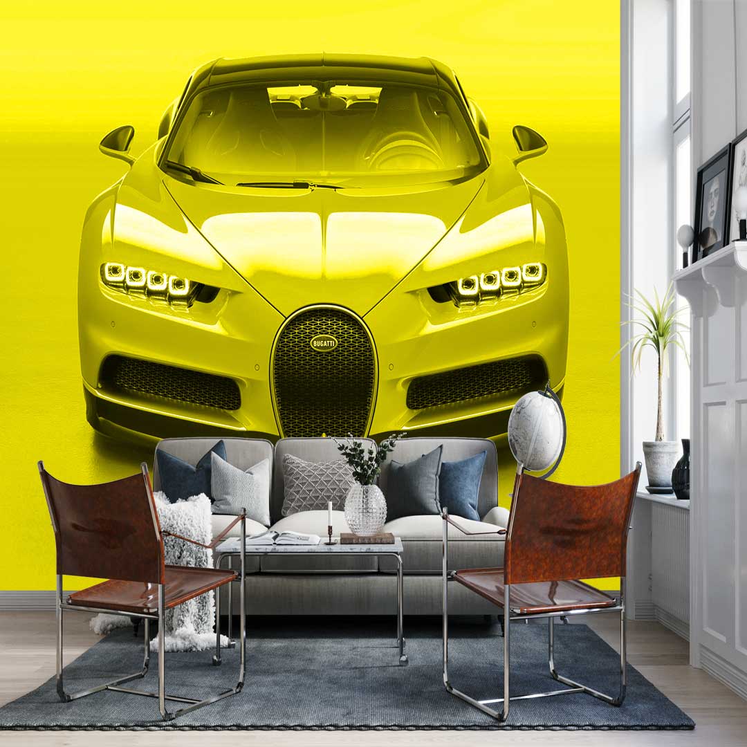 پوستر دیواری  ماشین  بوگاتی زرد t3517