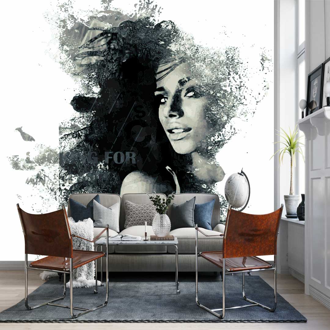 پوستر دیواری نقاشی چهره زن سیاه سفید t3836