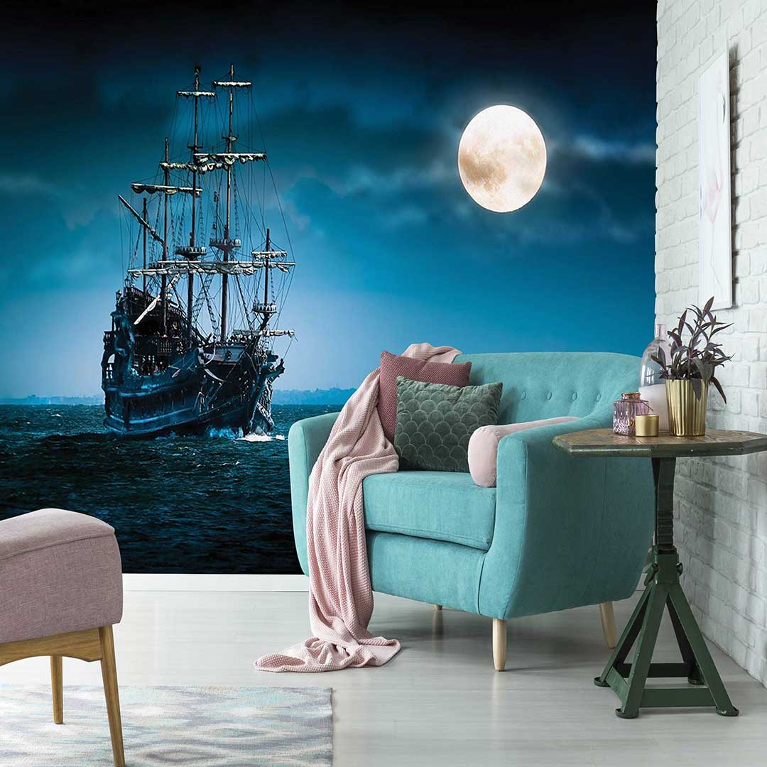 پوستر دیواری طبیعت کشتی در شب mt83614
