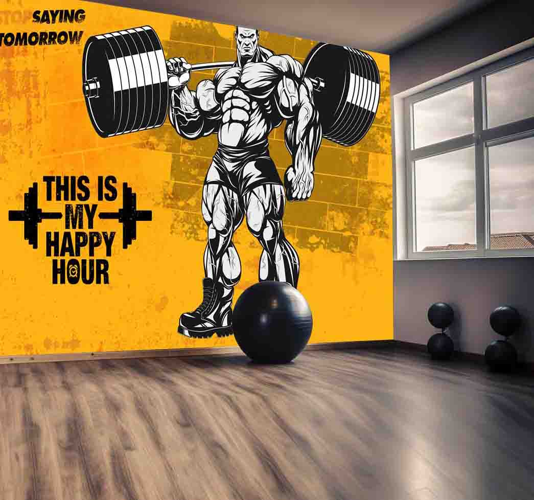 پوستر دیواری باشگاه بدنسازی بکگراند زرد رنگ کد mt-90004