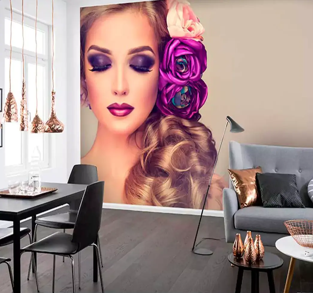 پوستر دیواری تصویر چهره زن میکاپ و سایه بنفش