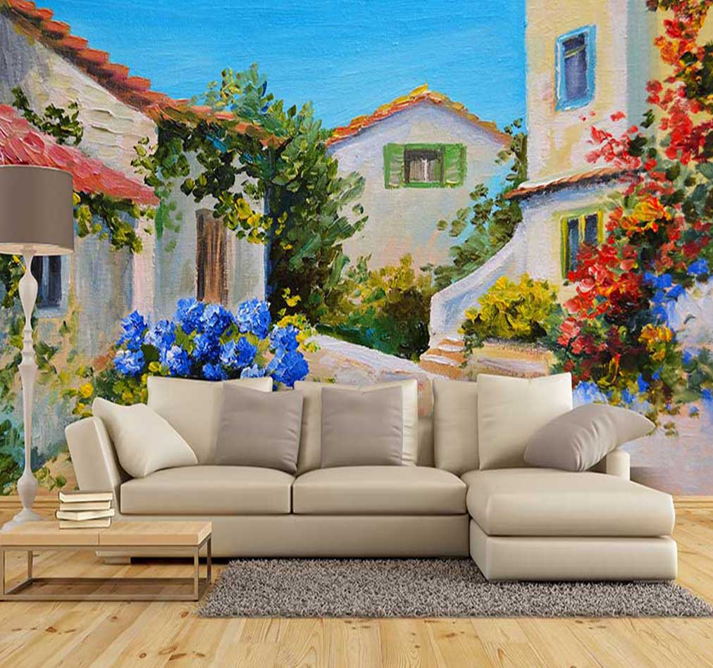 پوستر دیواری نقاشی گل های آبی کد n-7343