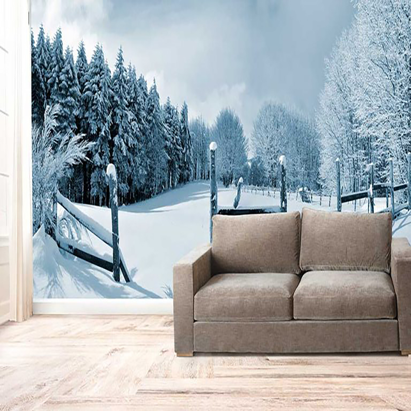پوستر دیواری منظره زمستان طرح پرچین برفی کد n-6948