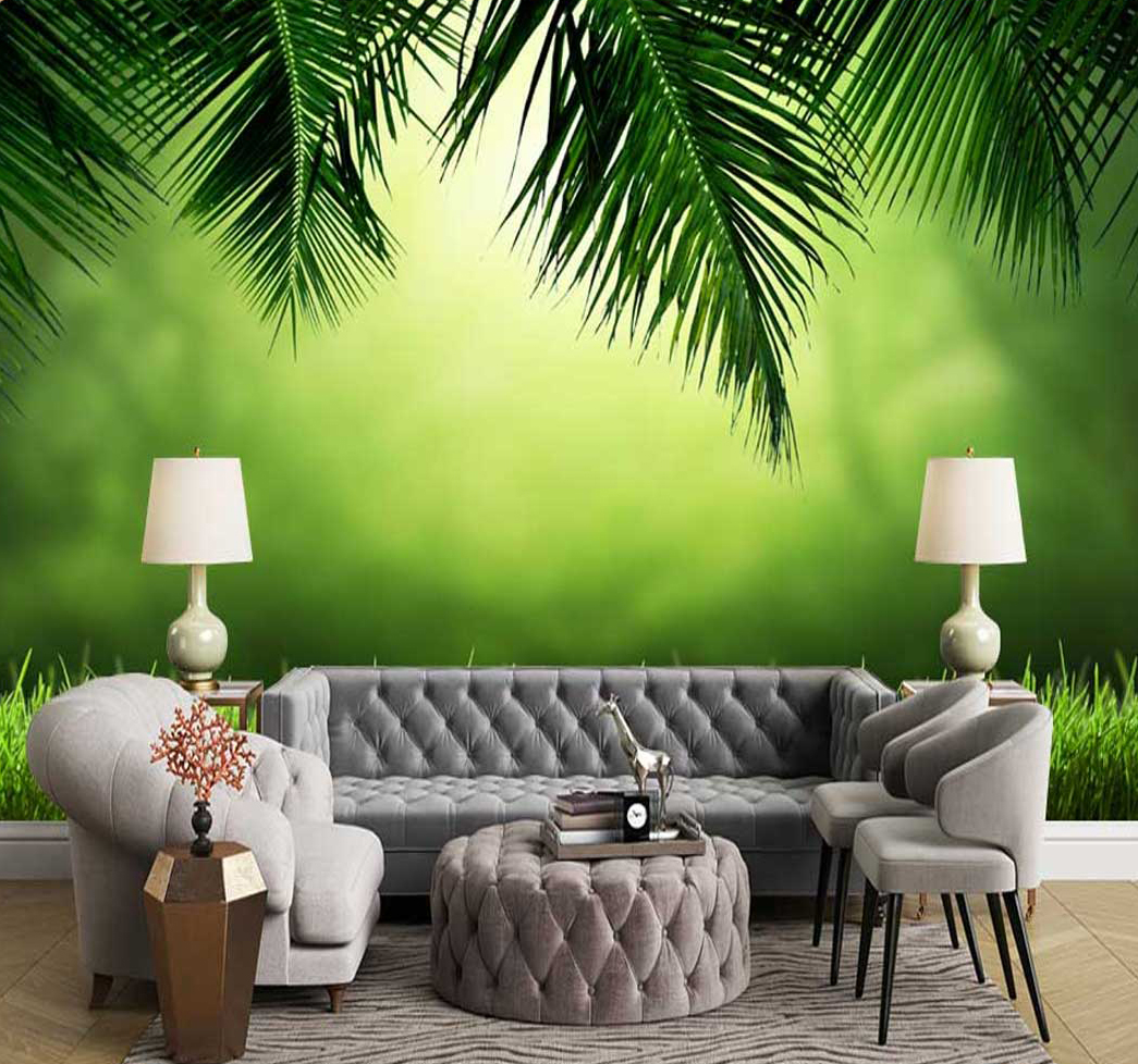کاغذ دیواری سبز رنگ طرح برگ نخل کد n-6340