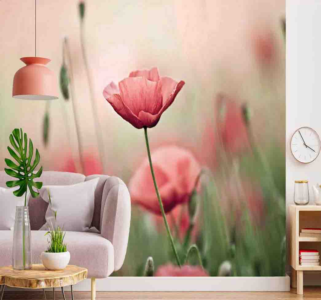 پوستر دیواری گل شقایق صورتی کد F-8400