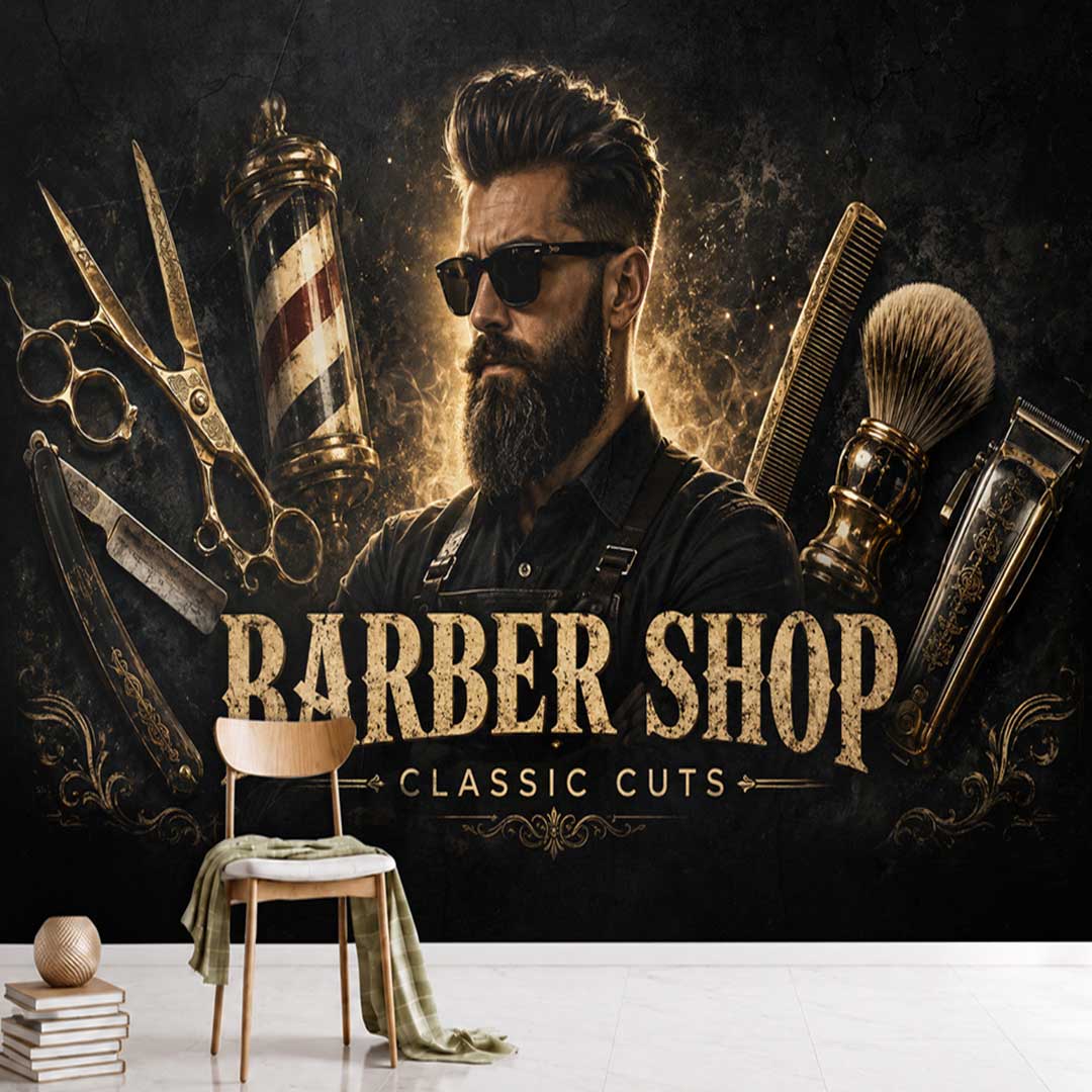 پوستردیواری آرایشگاه مردانه طرح Stay-Sharp حرفه‌ای کد DA-4075 مناسب دکور باربر شاپ