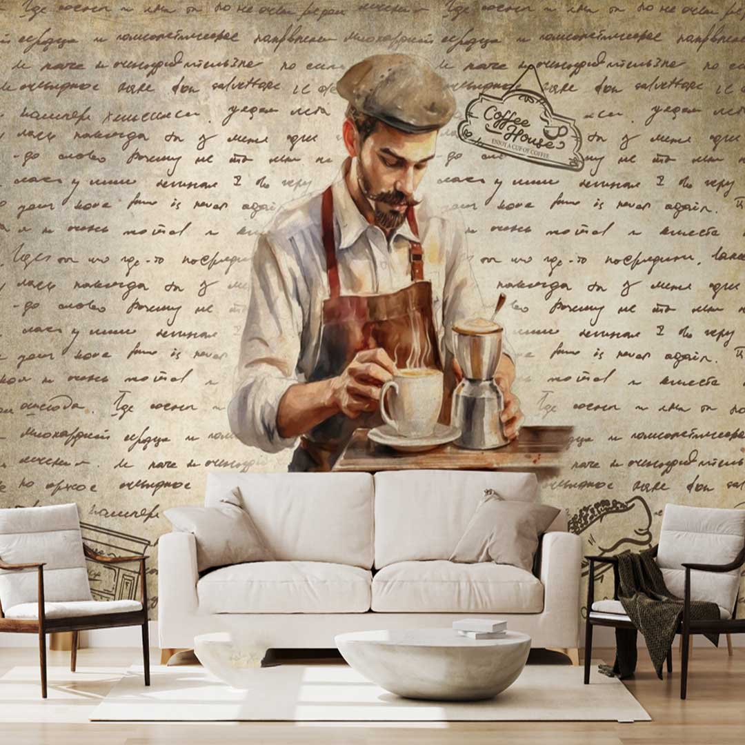 پوستر دیواری کافی شاپ طرح باریستا کلاسیک مناسب دکور کافی‌شاپ با حال‌وهوای وینتیج DA-4028