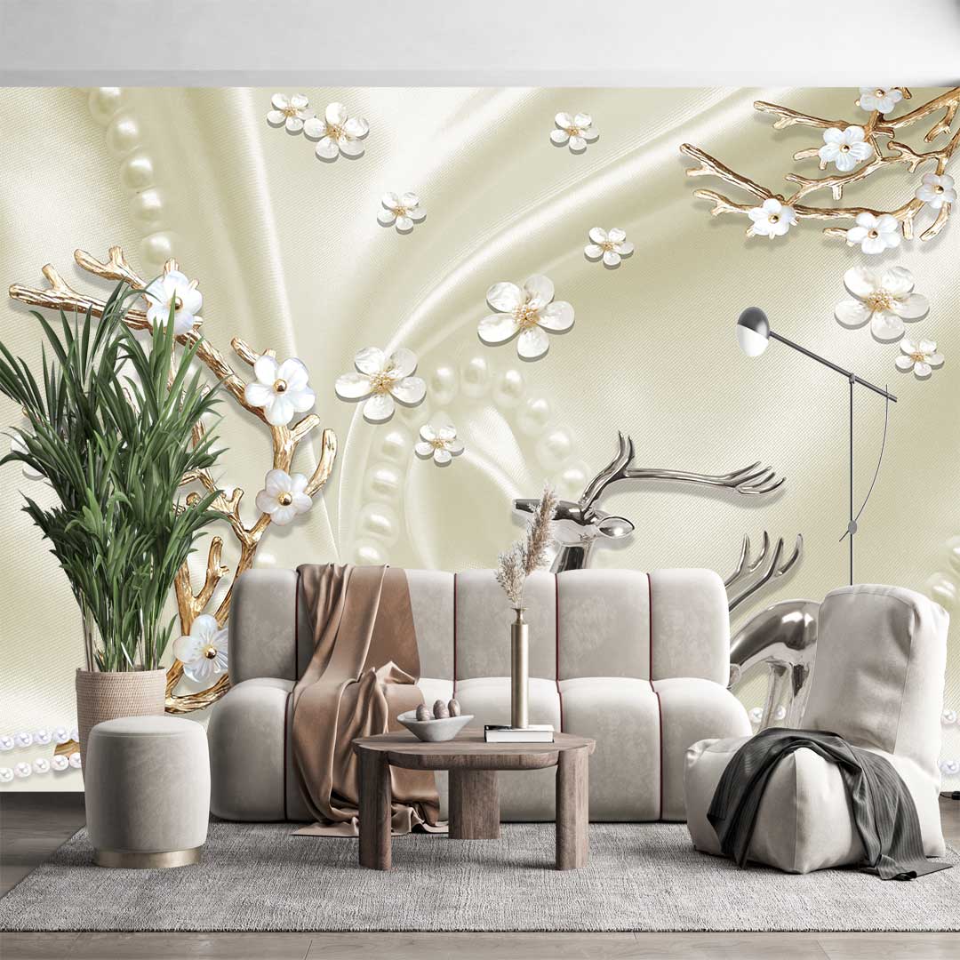 پوستر دیواری  گل سه بعدی زمینه سفید t4099