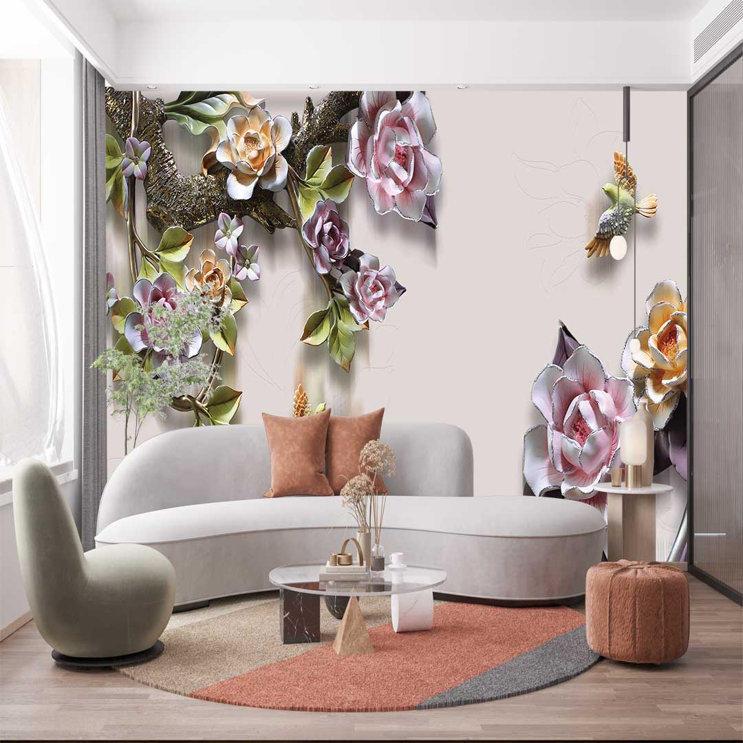 پوستر دیواری  گل سه بعدی بنفش t4175