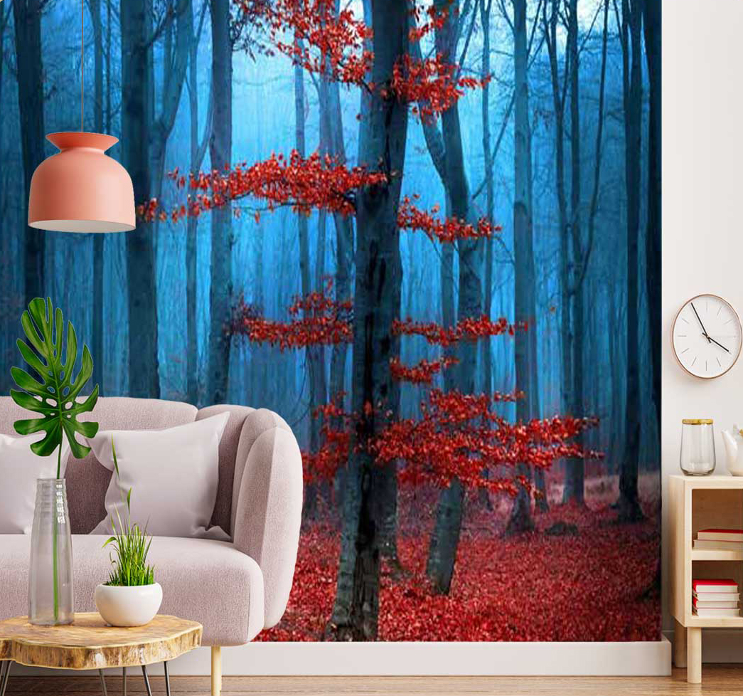 پوستر دیواری منظره پاییزی طرح درخت با برگ نارنجی کد n-6372