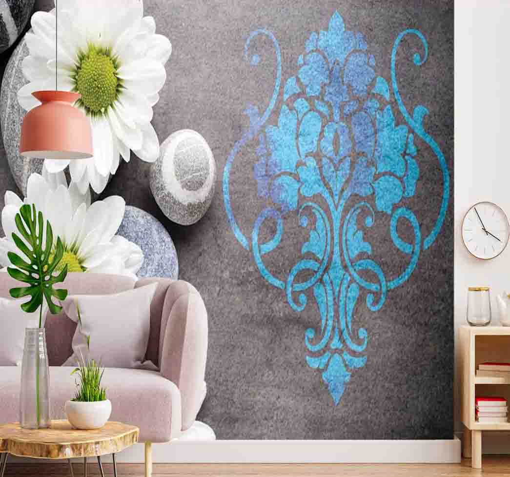 پوستر دیواری گل برجسته سفید کد F-8388
