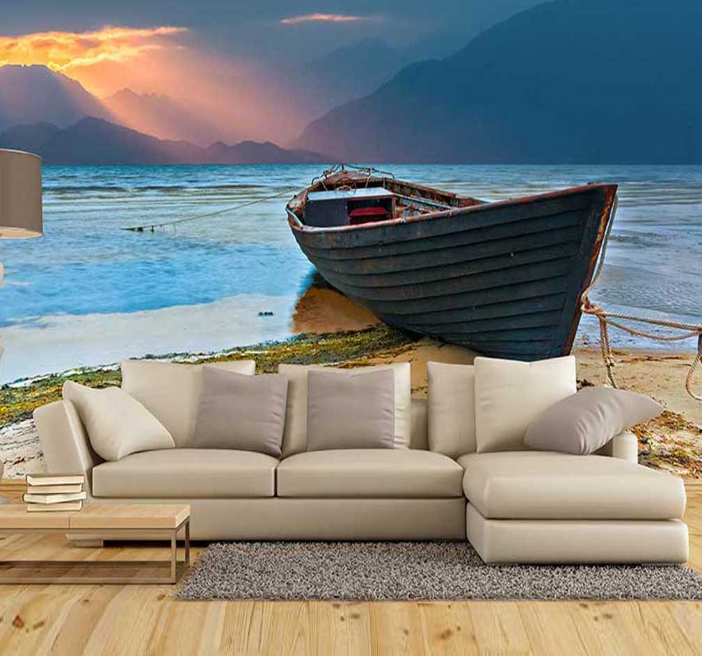 پوستر دیواری قایق و دریای آبی کد n-7341