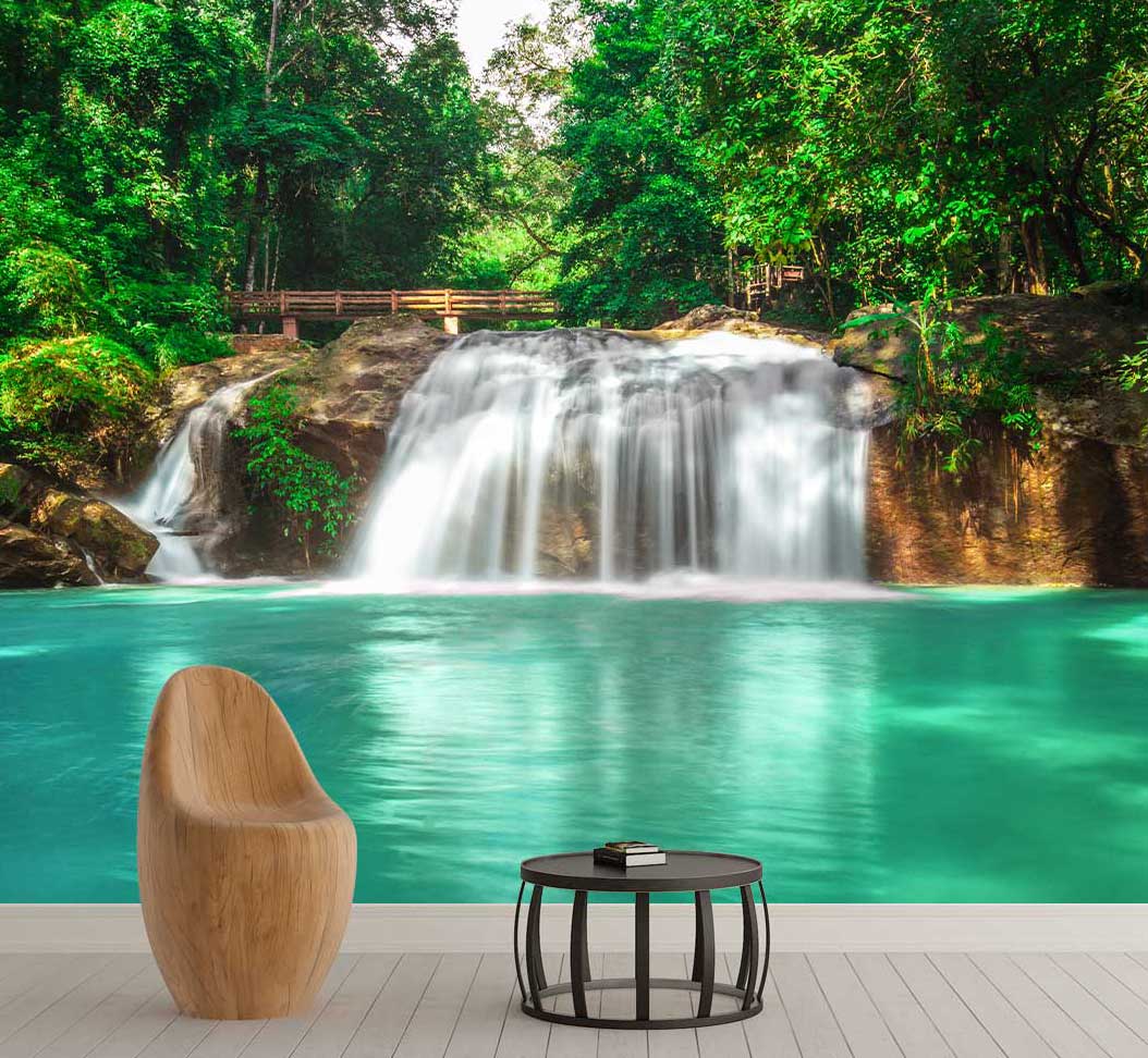 پوستر دیواری منظره آبشار در دل جنگل سرسبز کد n-7731