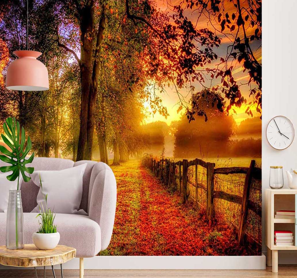 پوستر دیواری منظره پاییز طرح حصار پاییزی کد-n-6428