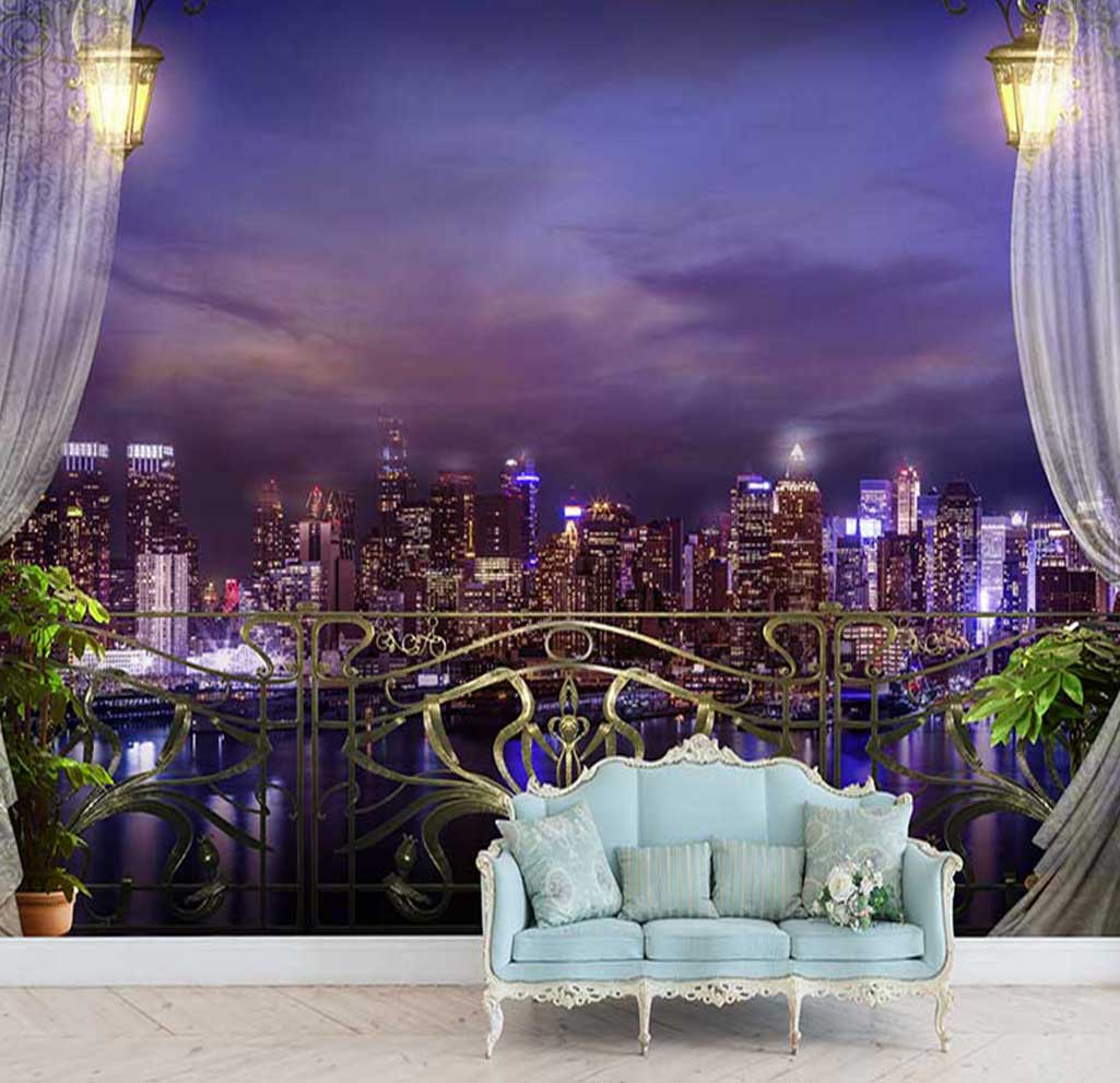 پوستر دیواری منظره پنجره شب رویایی کد-n-7866