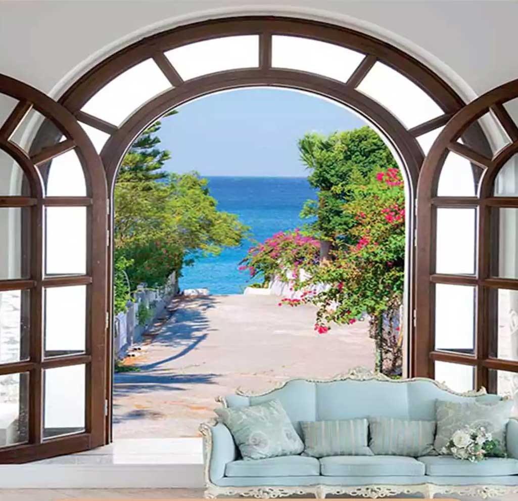 پوستر دیواری منظره پنجره و گل-کد-n-7923
