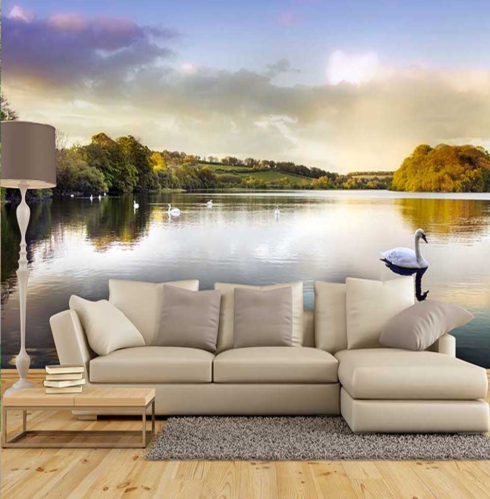 پوستر دیواری رودخانه آبی و قو کد n-7291
